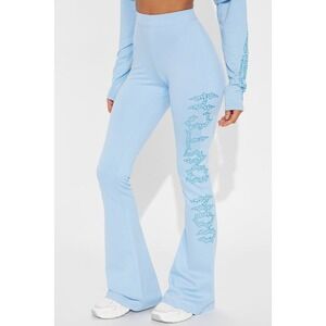 Von dutch nwt light blue flame flare leg rhinestone pants size L Y2K streetwear